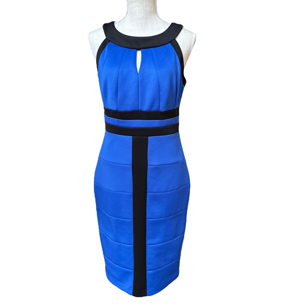 Sangria Womens Blue and Black Sheath Stretchy Midi Dress‎ Size 8